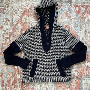 Tory Burch Navy and White Sweater w/Hood in Excellent Condition